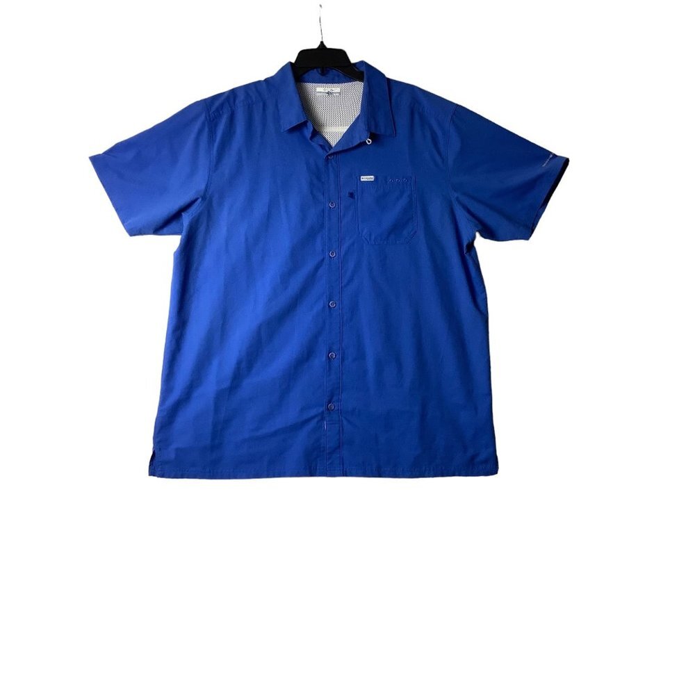 Colombia Men Sz XL Blue Collared Button Down Front Chest Pocket Omni-Shade Shirt